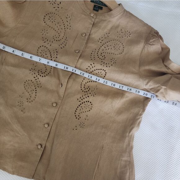 Ralph Lauren blouse linen eyelet  long sleeve bohemian peaseant cottagecore - Picture 9 of 10